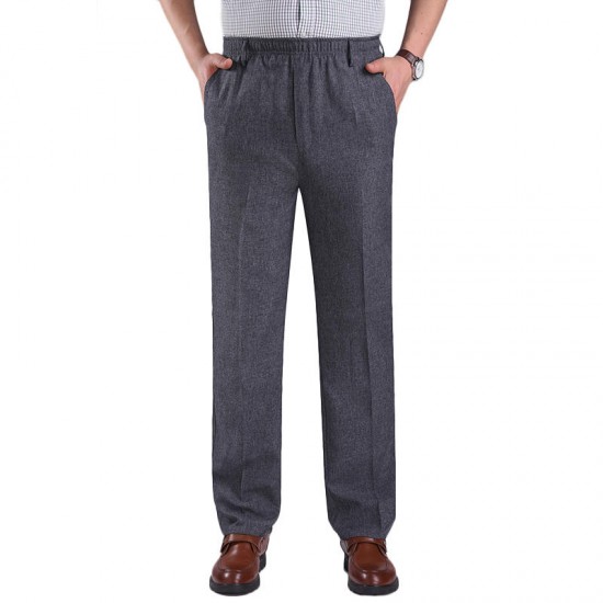 Men's Summer Thin Elastic High Waist Deep Suit Pants Business Casual Straight Trousers