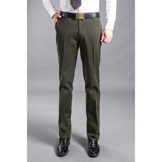 Mens Thick Cotton Trousers Comfort High Waist Straight Leg Casual Pants