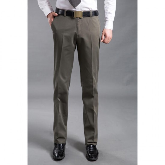 Mens Thick Cotton Trousers Comfort High Waist Straight Leg Casual Pants