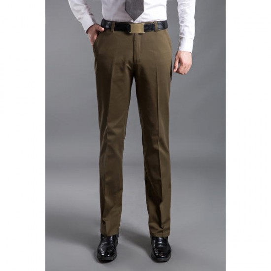 Mens Thick Cotton Trousers Comfort High Waist Straight Leg Casual Pants