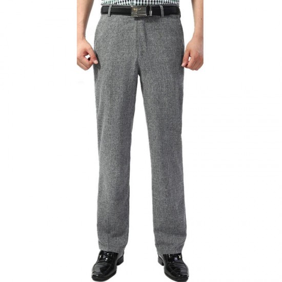Spring Summer Thin Middle-aged Men's Casual Suits Pants High Waist Loose Straight Business Pants