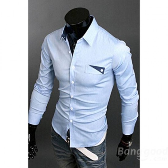 3 Colors Mens Casual Long Sleeve Pocket Shirts