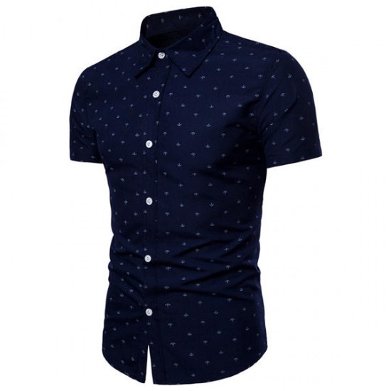 Anchor Printing Short Sleeve Lapel Button up Shirts for Men