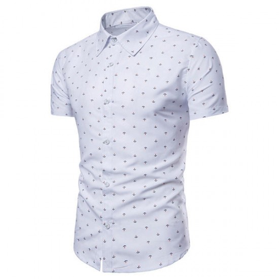 Anchor Printing Short Sleeve Lapel Button up Shirts for Men