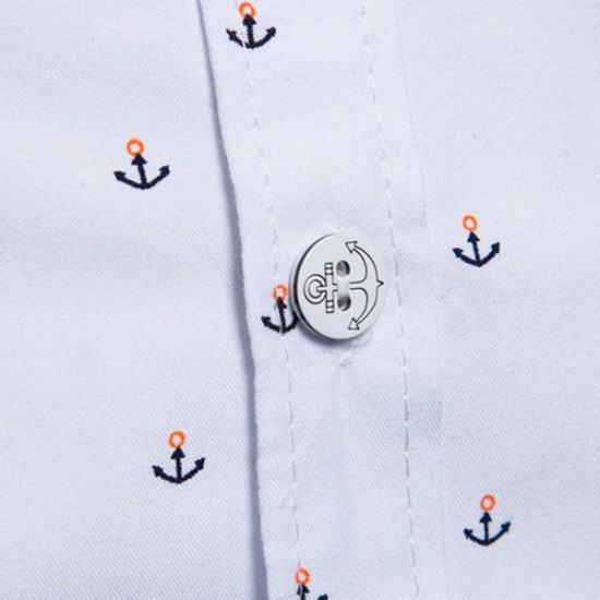 Anchor Printing Short Sleeve Lapel Button up Shirts for Men
