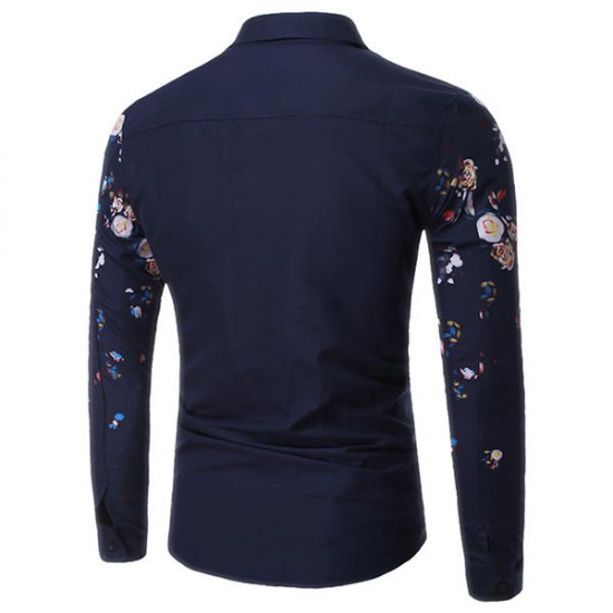 Casual Flowers Printing Slim Band Collar Designer Shirts for Men