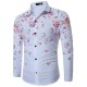 Casual Flowers Printing Slim Band Collar Designer Shirts for Men