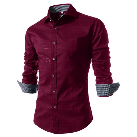 Mens Fashion Plaid Long-sleeved Lapel Checkered Shirt
