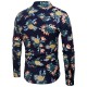 Pineapple Printing Mandarin Collar Long Sleeve Cotton Band Collar Shirt for Men Pineapple Printing Mandarin Collar Long Sleeve Cotton Band Collar Shirt for Men