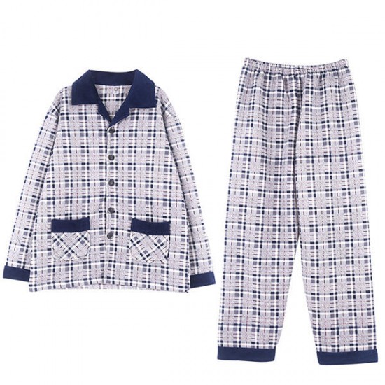 Comfortable Warm Plaid Casual Home Sleeping Pajamas Suit for Men