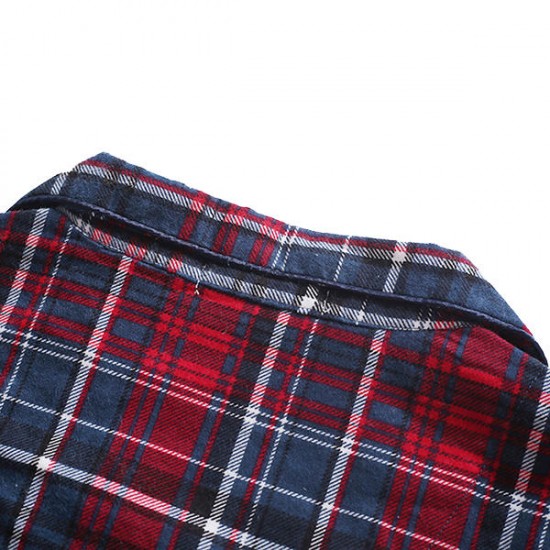 Cotton Comfortable Plaid Long Sleeve Casual Home Sleeping Pajamas Suit for Men