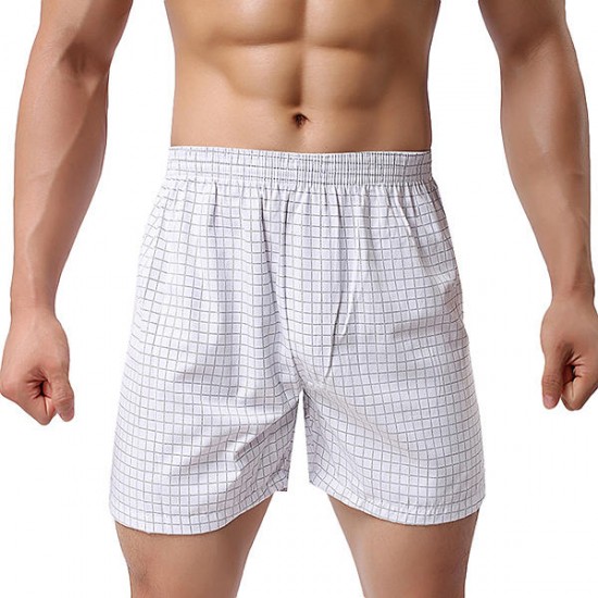 Cotton Plaid Loose Leisure Home Casual Beach Board Boxer Shorts for Men