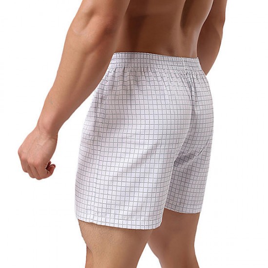 Cotton Plaid Loose Leisure Home Casual Beach Board Boxer Shorts for Men