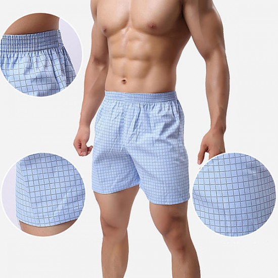 Cotton Plaid Loose Leisure Home Casual Beach Board Boxer Shorts for Men