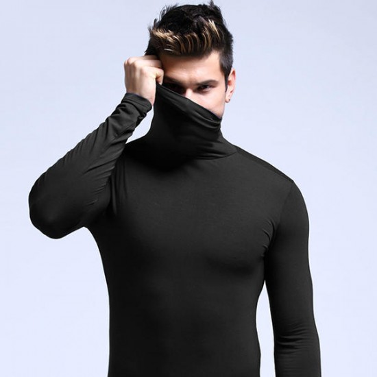 Fall Winter Thin Modal Breathable High Collar Warm Tight Pajamas Tops Underwear for Men