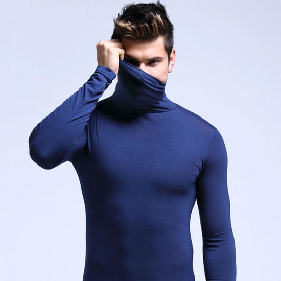 Fall Winter Thin Modal Breathable High Collar Warm Tight Pajamas Tops Underwear for Men