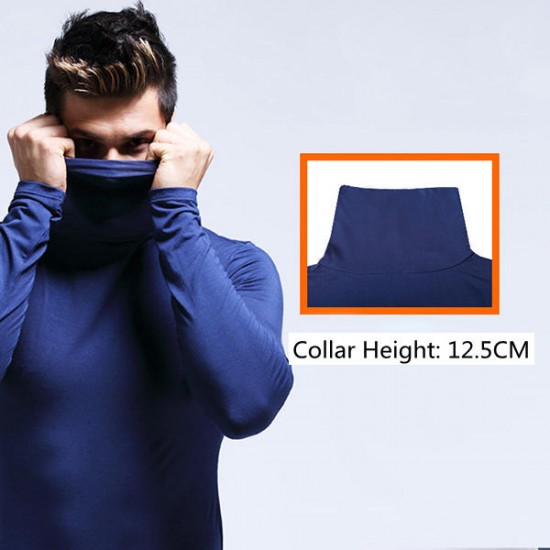 Fall Winter Thin Modal Breathable High Collar Warm Tight Pajamas Tops Underwear for Men