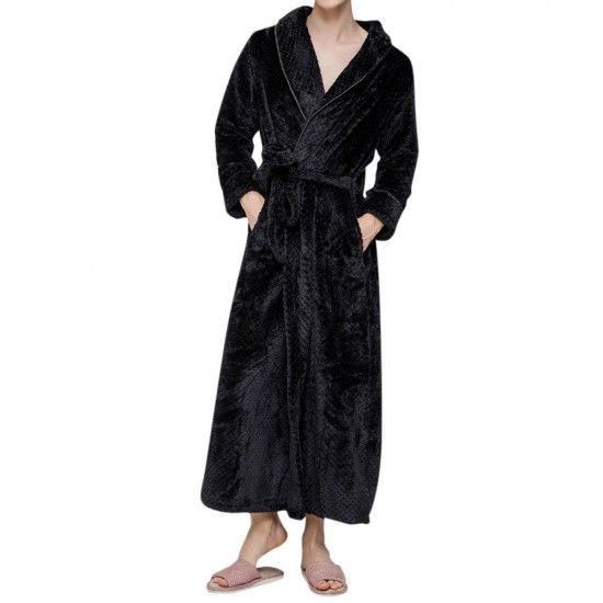 Flannel Thick Warm Winter Full Length Pajamas Sleepwear Robe Bathrobe for Men Flannel Thick Warm Winter Full Length Pajamas Sleepwear Robe Bathrobe for Men