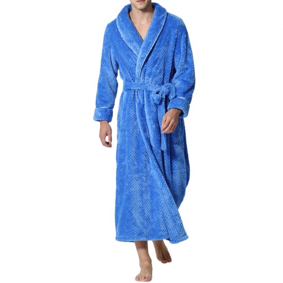 Flannel Thick Warm Winter Full Length Pajamas Sleepwear Robe Bathrobe for Men