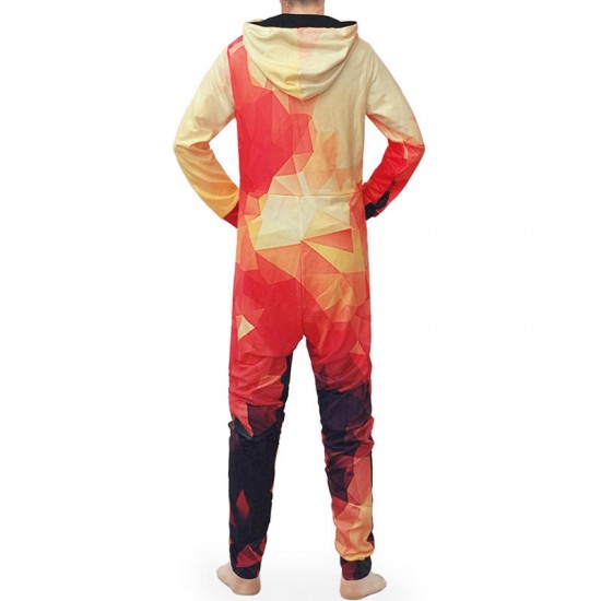 Funny Gradient Geometrical Print Onesie Jumpsuit Home Pajama Set