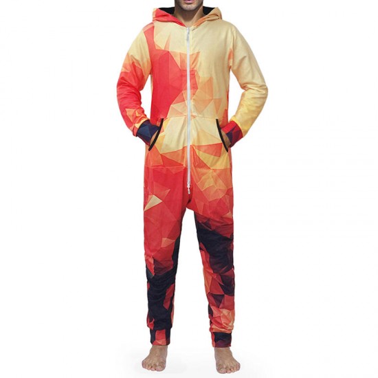 Funny Gradient Geometrical Print Onesie Jumpsuit Home Pajama Set