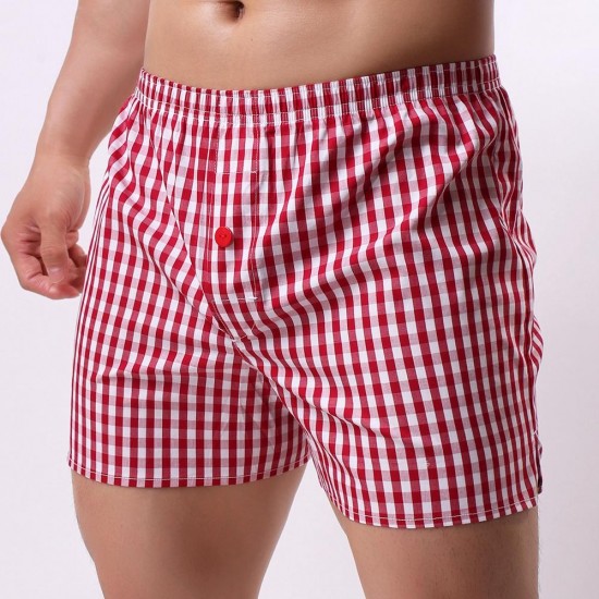 Home Lounge Arrow Pants Cotton Breathable Boxers Underpants Plaid Sleepwear Shorts for Men