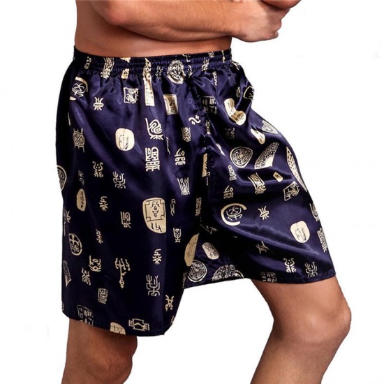 INCERUN Mens Sleepwear Satin Faux Silk Boxers Pajamas Shorts Nightwear Lounge Pants