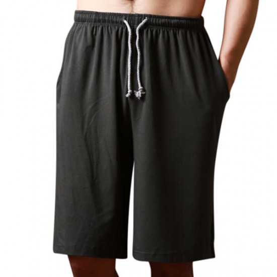 Men Casual Home Comfort Breathable Loose Elastic Big Size Knee Length Sleepwear Lounge Shorts