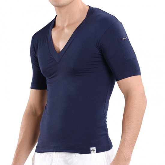 Men Modal Well-absorbent Basic T Shirt V-neck Side Pocket Sleepwear Undershirt