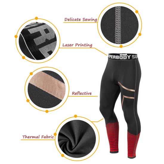 Mens Thermal Tights Elastic Running Sports Compression Pants Long Johns