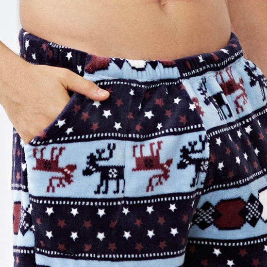 Mens Winter Pattern Fannel Fleece Pajamas Thermal Sleepwear Pants