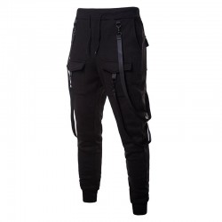 Casual Pants Solid Color Multi-Pocket Hip-Hop Belt with Sport Pants for Men