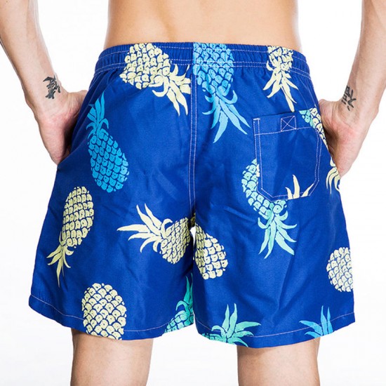 Mens Summer Pineapple Printed Beach Elastic Waist Quickly Dry Board Shorts