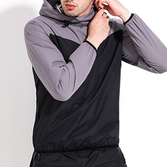 Men's Autumn Winter Breathable Feather Wight Windproof Hooded Waterproof Elastic Waist Sport Suit