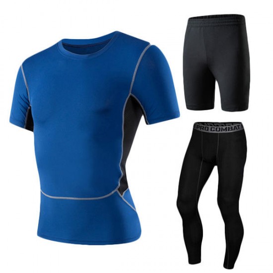 Men's Fitness Three-piece Gym Sportswear Casual Quick-drying Tights Running Sports Suit