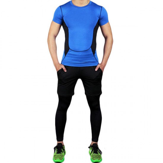 Men's Fitness Three-piece Gym Sportswear Casual Quick-drying Tights Running Sports Suit