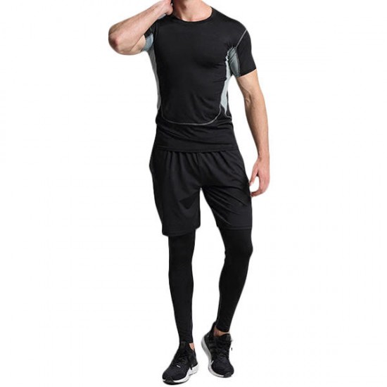 Men's Fitness Three-piece Gym Sportswear Casual Quick-drying Tights Running Sports Suit