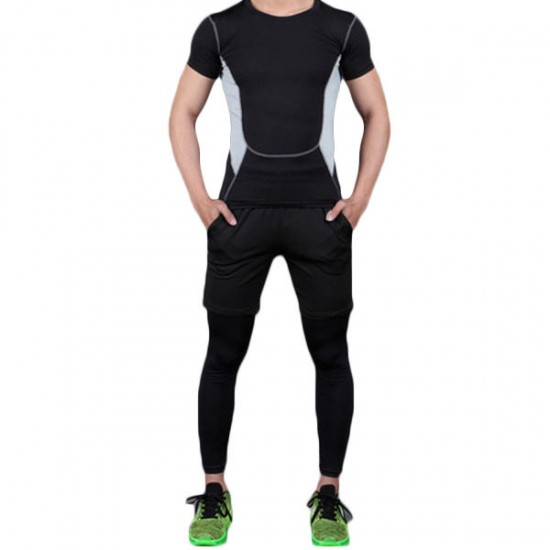 Men's Fitness Three-piece Gym Sportswear Casual Quick-drying Tights Running Sports Suit