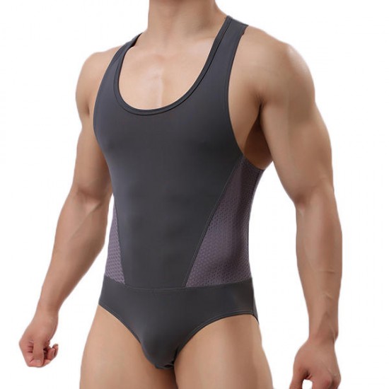 Men's Sexy Bodysuit Wrestling Onesie Transparent Mesh Lingerie Wrestling Leotard Hot Body Suits