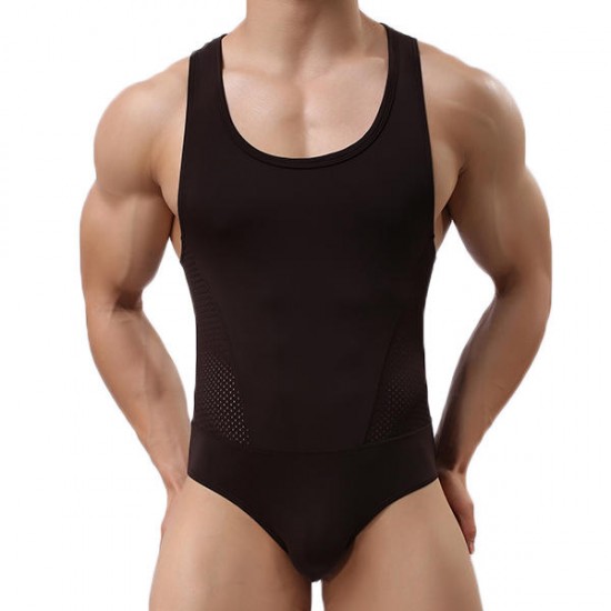 Men's Sexy Bodysuit Wrestling Onesie Transparent Mesh Lingerie Wrestling Leotard Hot Body Suits