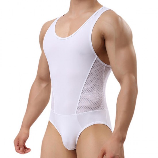 Men's Sexy Bodysuit Wrestling Onesie Transparent Mesh Lingerie Wrestling Leotard Hot Body Suits