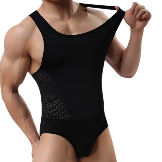 Men's Sexy Bodysuit Wrestling Onesie Transparent Mesh Lingerie Wrestling Leotard Hot Body Suits