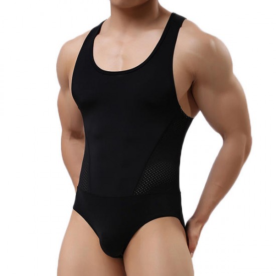 Men's Sexy Bodysuit Wrestling Onesie Transparent Mesh Lingerie Wrestling Leotard Hot Body Suits