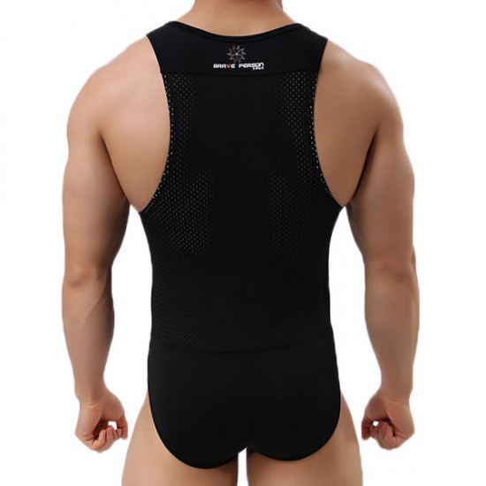 Men's Sexy Bodysuit Wrestling Onesie Transparent Mesh Lingerie Wrestling Leotard Hot Body Suits