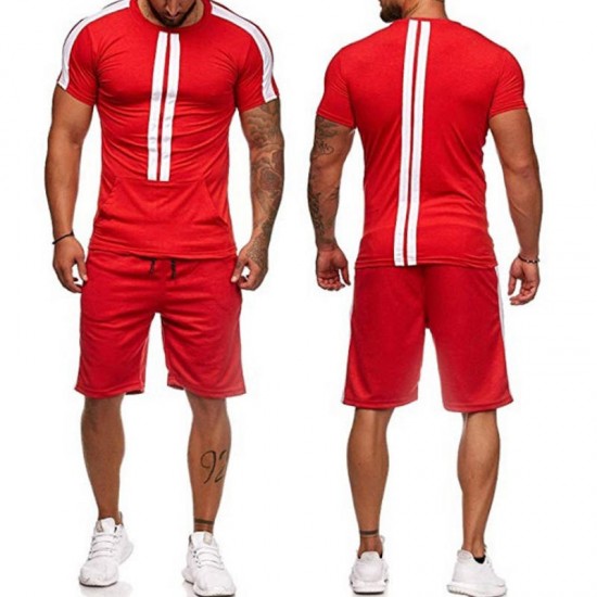 Mens Short Sleeve Casual Sport Suit Athleisure Sportswear