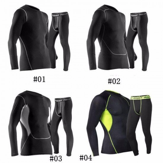 Pro Sports Fitness Suit Mens Breathable Thermal Quick Dry Tight Elastic Outdoor Running Training Suits