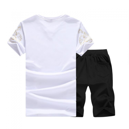Summer Men's Printing Short Sleeve T-shirts Shorts Slim O-neck Casual Sport Suits Large Size
