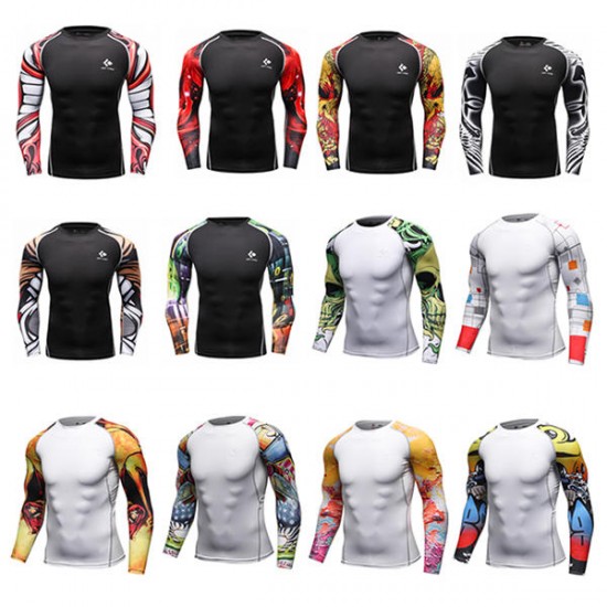 12 Styles Mens Fitness Jogging Skins Tights T-shirt Casual Elastic Quick Drying Long-Sleevet-shirts