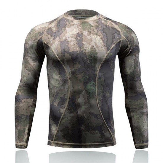 Camouflage Tight-fitting Quick-drying T-shirts Outdoor Tactical Elastic Long-sleeved Training Tees