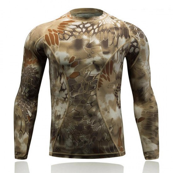 Camouflage Tight-fitting Quick-drying T-shirts Outdoor Tactical Elastic Long-sleeved Training Tees